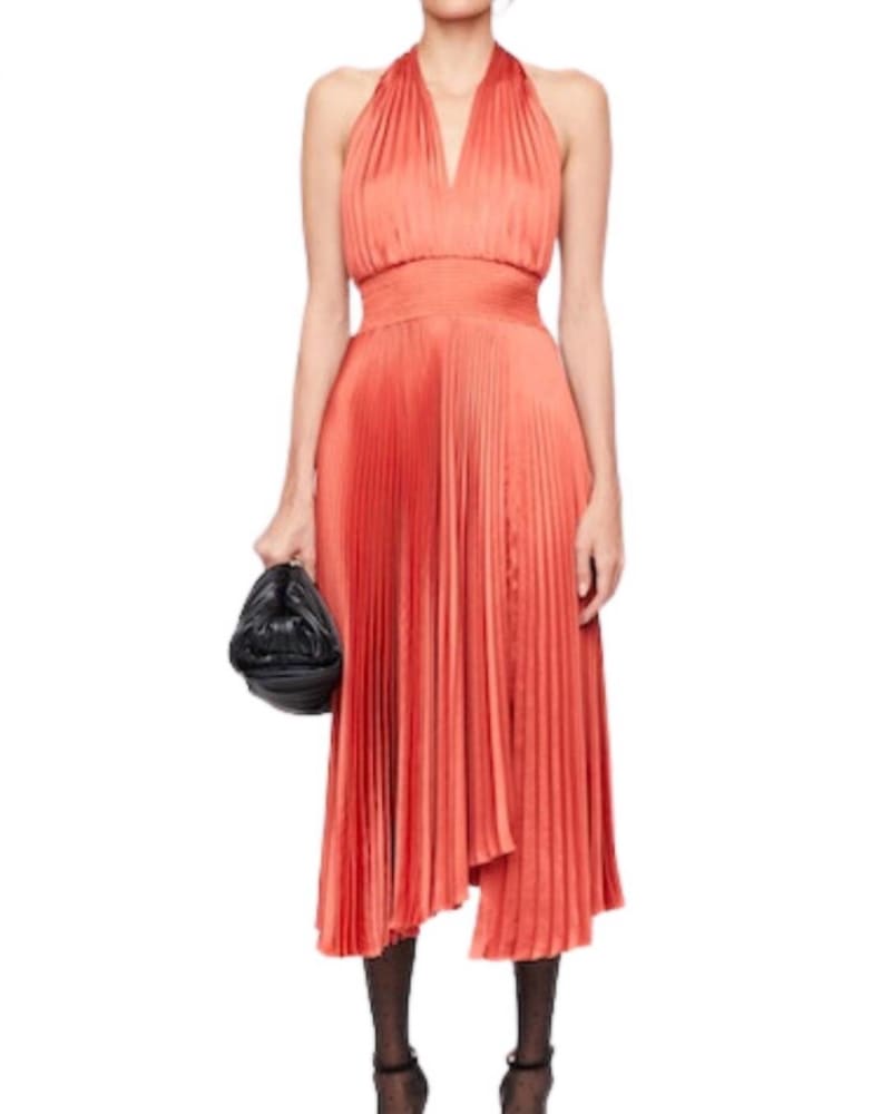Front of a model wearing a size 10 Rose Dress In Currant in Currant by A.L.C.. | dia_product_style_image_id:342265
